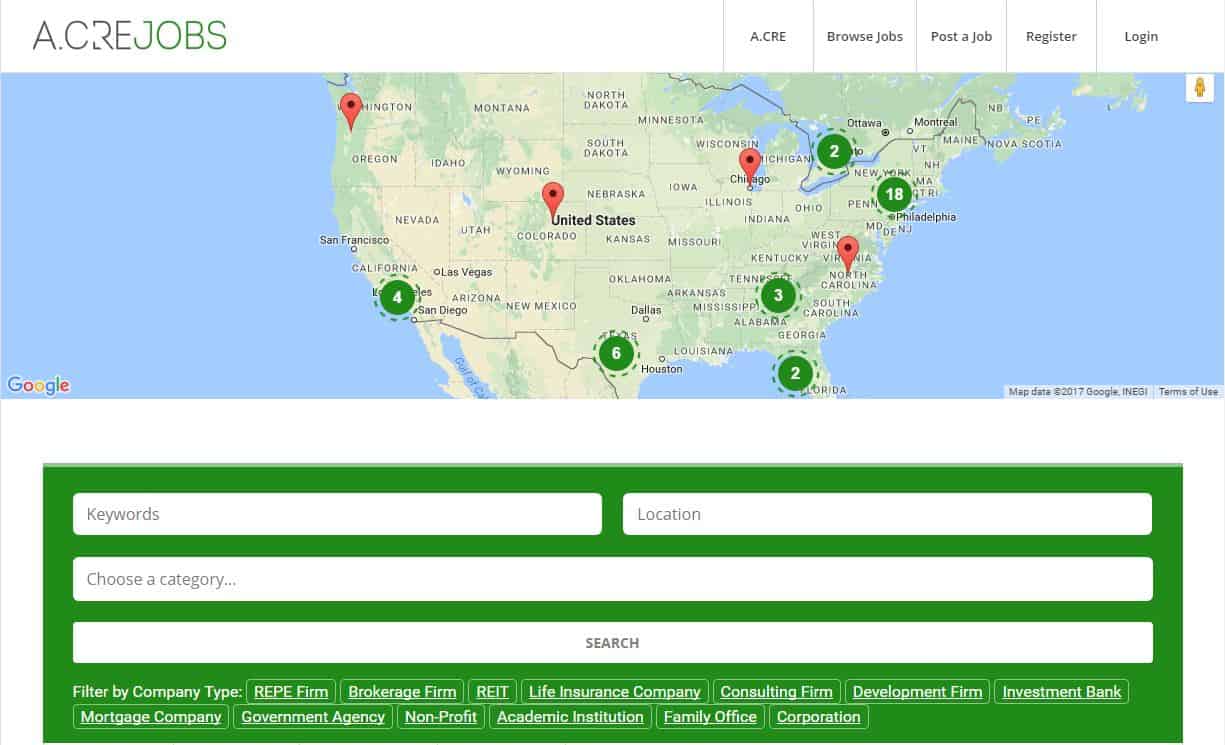 the adventures in cre job search map