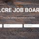 the adventures in cre job board with search box, wood desktop background, and title