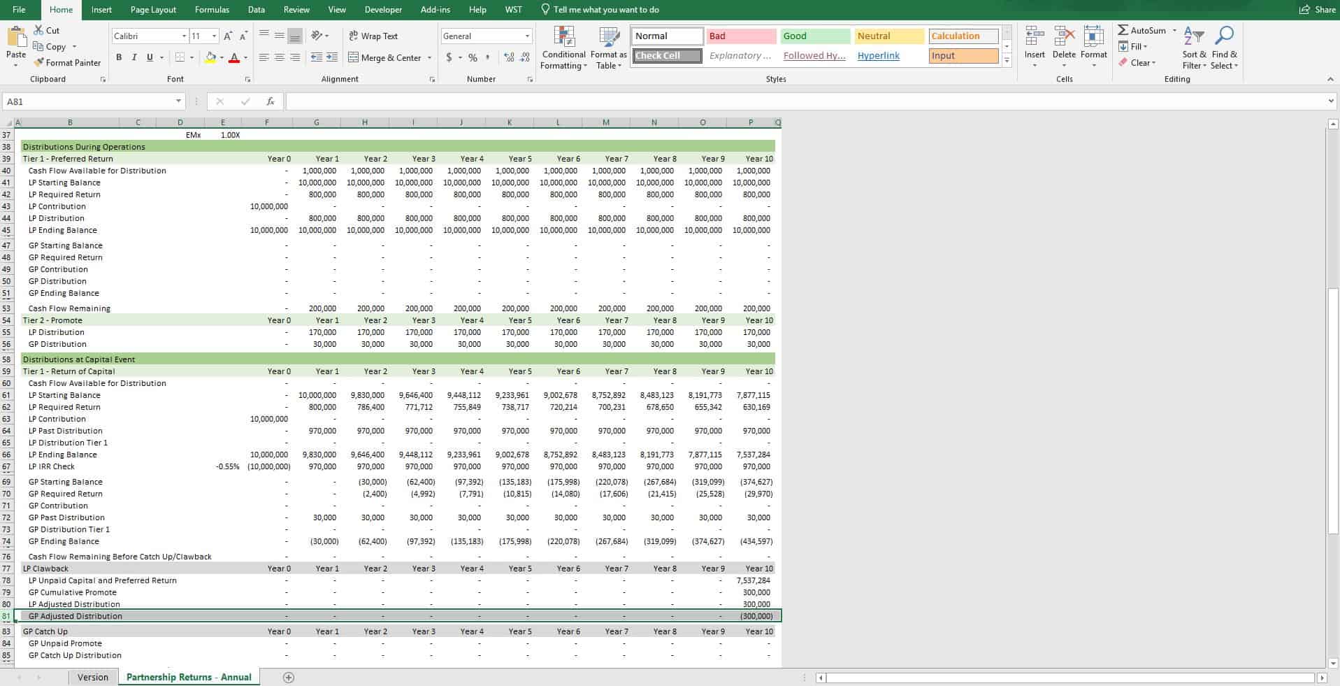 Real Estate Equity Waterfall Model with Catch Up and Clawback