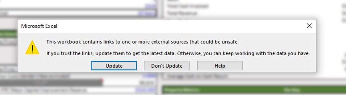 how to update external links in excel