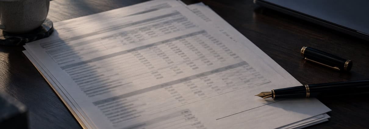 An unsigned real estate financial model on a desk, illustrating who takes responsibility for the output
