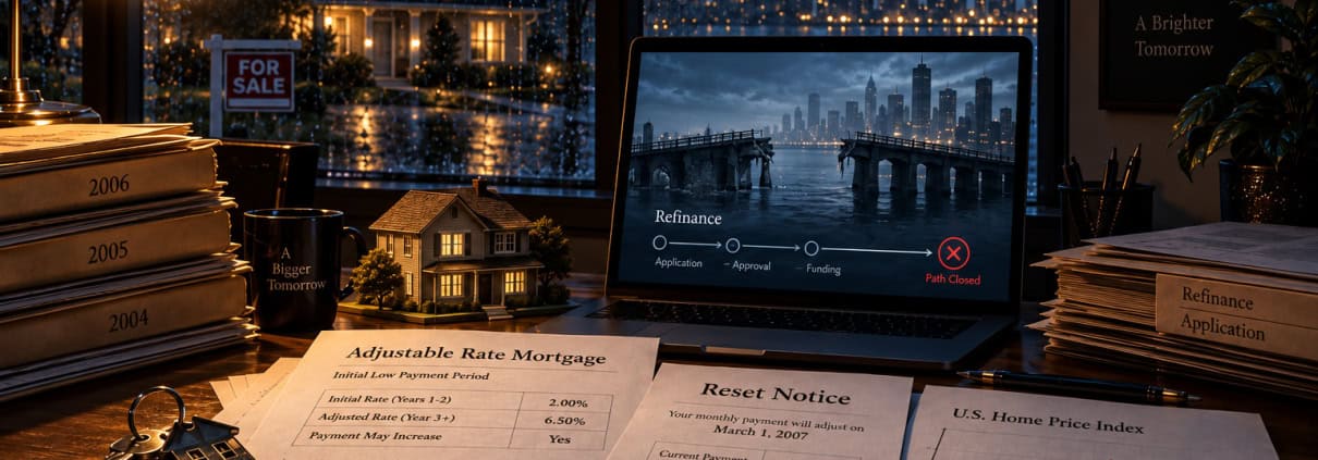 Borrower equity chart showing why flat housing prices blocked refinancing after adjustable-rate mortgage resets.